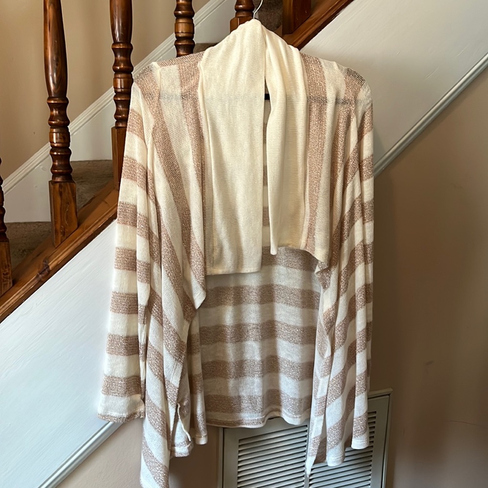Splendid White & Gold Metallic Striped Cardigan